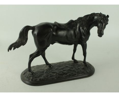 Christophe Fratin (1801-1864) bronze model of a horseModelled with a saddle and naturalistic base, cast signature, height 19c