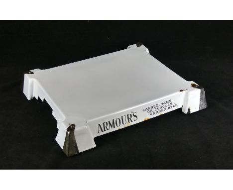 An Art Deco advertising enamel butchers slab'Armour's canned hams, ox tongue, corned beef', height 5cm, length 34cm    CONDIT