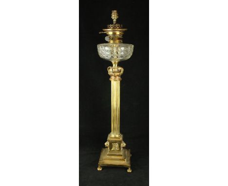 An early 20th Century brass Corinthian column oil lampProbably produced to commemorate the coronation of Edward VII circa 190