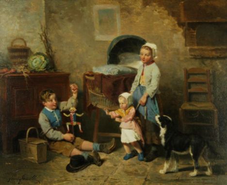 Louis Simon Cabaillot Lassalle (1810-1870) - 'Childhood happy hours'Oil on board, signed, inset in ornate gilt frame, bears o