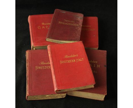 Six volumes of Baedeker's travel books, early 20th CenturyComprising Spain and Portugal, Southern Italy (2), Greece, Switzerl