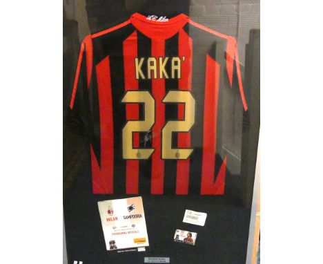 A Ricardo Kaka autographed replica AC Milan jerseyFramed with a match programme and ticket from the Milan vs Sampdoria footba