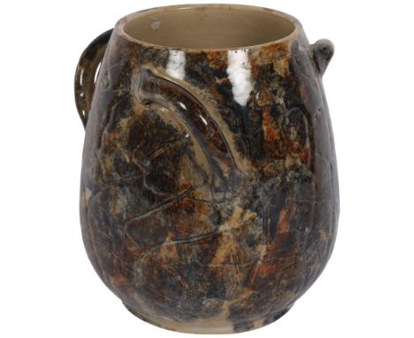A glazed pottery vase possibly by Fulham Pottery, overall height 20cm, indistinctly impressed to the base