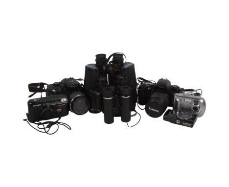 A quantity of various cameras, including a Canon EOS500, with an EF28-80mm1:3.5-5.6 zoom lens, a Fujifilm Finepix S9500 digit