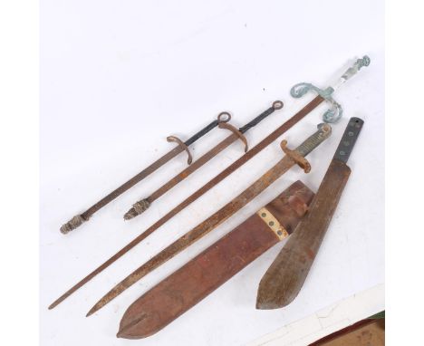 A group of ornamental weaponry, to include a 19th century French bayonet, a short sword with a Roman style handle, a pair of 