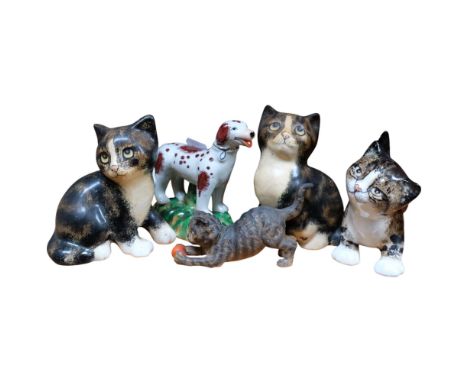 3 Winstanley tabby kittens, another, and a dog, H12cm
