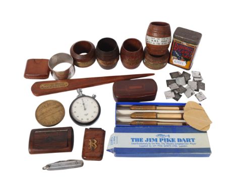 A tray of interesting collectables, to include a tin of miniature American military insignia stamping plates, a Hoya pocket s