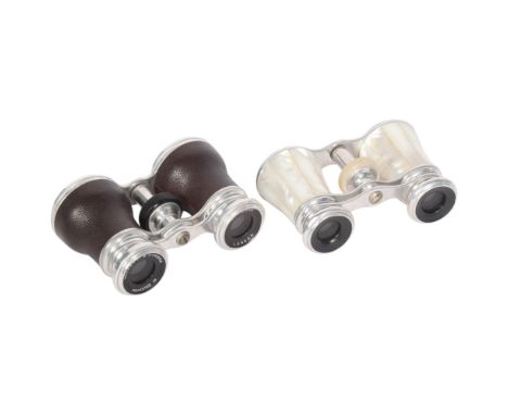 A cased set of Negretti &amp; Zambra opera glasses, and another pair of apparently unmarked leather-cased and mother-of-pearl
