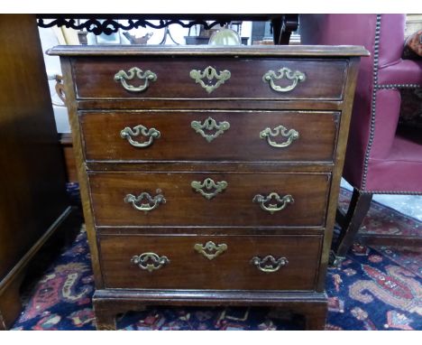 A 19th C. MAHOGANY CHEST OF FOUR GRADED DRAWERS ON BRACKET FEET, THE TOP CROSS BANDED.   W 61 x D 47 x H 71cms.