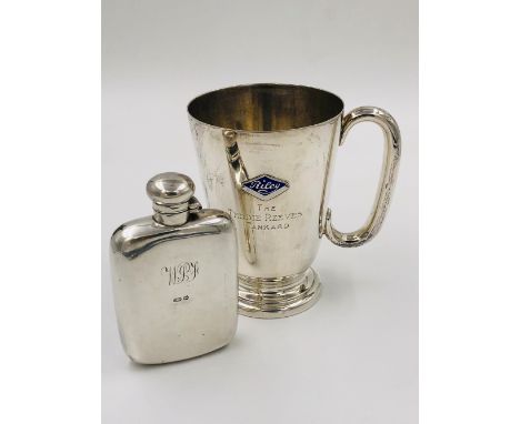 A SILVER HALLMARKED PRESENTATION TANKARD DATED 1930 BIRMINGHAM, FOR BIRMINGHAM MEDAL CO. PRESENTATION INSCRIBED RILEY MOTOR C