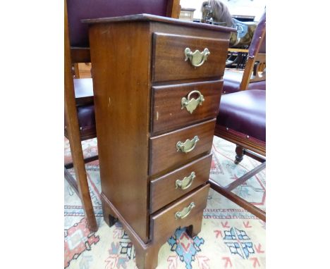 TWO SIMILAR MAHOGANY BEDSIDE CHESTS OF FIVE DRAWERS ON BRACKET FEET, THE LARGER.   W 35.5 x D 41 x H 72cms.