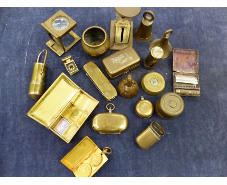MINIATURE POSTAGE SCALES, MAGIC POCKET SAVINGS BANK, A VESTA, CASED SHAVER, A TRAVELLING INKWELL ETC