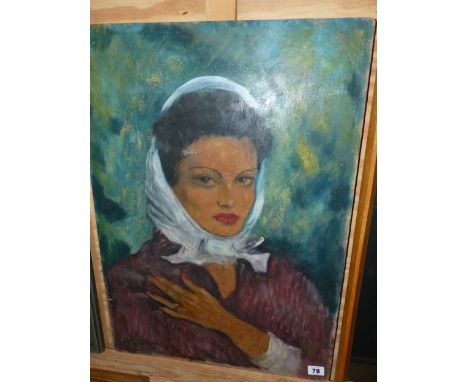 LOUIS DE MARQUEVIC (20th C.) ARR. PORTRAIT OF A LADY, SIGNED OIL ON BOARD. UNFRAMED 65 x 46cms, TOGETHER WITH A PORTRAIT OF S