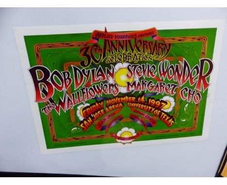 BILL GRAHAM 30th ANNIVERSARY COLLABORATION POSTER. 48 x 33cms, BOB DYLAN AND STEVIE WONDER HEADLINERS, DESIGN RANDY TUTEN