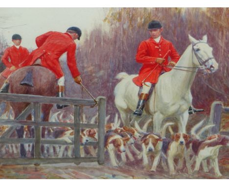 C.E STEWART (EARLY 20th C.) THROUGH THE GATE, SIGNED WATERCOLOUR 35 x 50cms