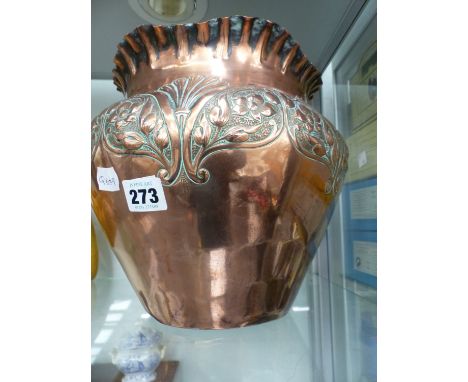 A ART NOUVEAU STYLE BRASS FLARED RIM PLANTER  