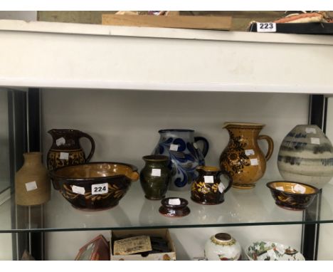 A COLLECTION OF ART POTTERY SIGNED WETHERIGGS PENRITH, A GERMAN EWER AND OTHER PIECES