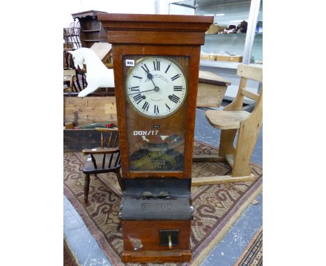 A NATIONAL TIME RECORDER OAK CASED CLOCKING IN CLOCK.   H 109cms.