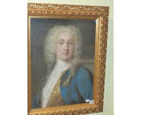 OLD MASTER SCHOOL PORTRAIT OF A GENTLEMAN WEARING A BLUE DRESS COAT, PASTEL 55 x 40cms