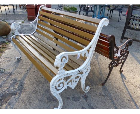 TWO GARDEN BENCHES, BOTH WITH CAST METAL ENDS, WIDTH 1260mm