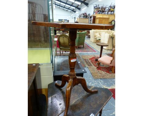 A 19th C. ELM OCTAGONAL TABLE ON BALUSTER COLUMN AND TRIPOD WITH LONG NOSE CLUB FEET.   W 51.5 x D 50 x H 72cms.