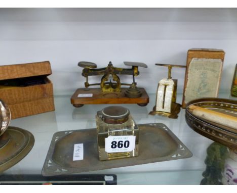 A GROUP OF ANTIQUE AND VINTAGE POSTAL BALANCES, A BAROMETER, ETC.