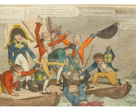 AFTER CHARLES WILLIAMS, ANTIQUE HAND COLOURED PRINT BY FORES, THE CASTLE - IN DANGER, OR THE HEADS OF THE NATION IN A QUEER S