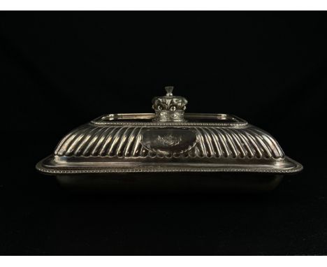 A late 19th century London hallmarked silver entree dish and cover by John Aldwinckle &amp; Thomas Slater, London 1888, havin
