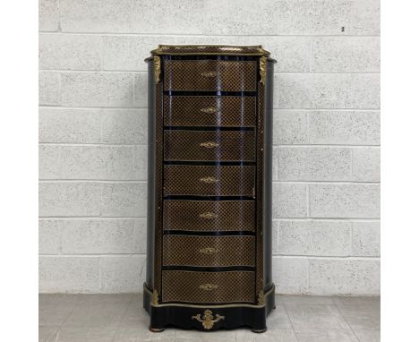 A 19th century French Napoleon III lacquered and brass Boulle inlaid secretaire having a shaped white marble sheet inset into
