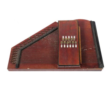 A vintage Huffer's Auto Harp Orpheus with fitted box. H15cm x W61cm x D38cm