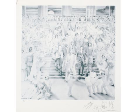 Rolling Stones - signed limited edition print 'It's Only Rock 'n Roll'. No. 16/75, signed in pencil lower right. 66cm x 66cm 