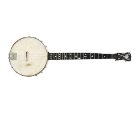 A vintage five string banjo stamped 'T. W. Fowle, Chatham'. 84cm long