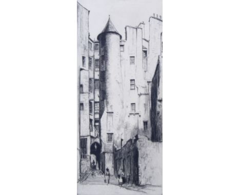 Robert Wright Stewart (1866-1947) - Edinburgh, Advocate's Close. Signed print. 13cm x 27cm. Framed and glazed.