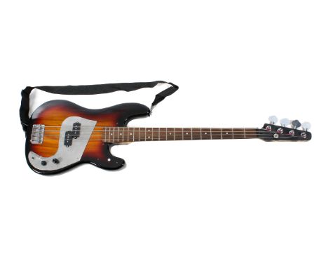 Squier by Fender electric four string bass guitar. Comes with shoulder strap and a Madarozzo padded carry case / backpack.  C