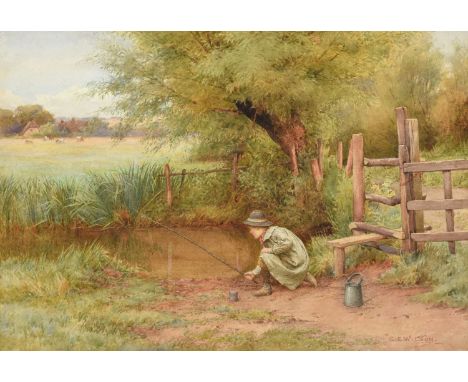 Charles Edward Wilson RI (1854-1941) "The Rustic Angler" Signed, watercolour, 26.5cm by 38.5cmIn an overall good state of pre