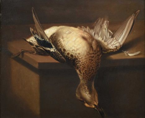 E W Gill (mid-19th century)Study of dead Mallard on a ledgeSigned and dated 1847 verso, oil on canvas, 28cm by 34cmE W Gill e