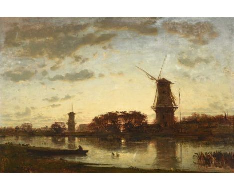 Félix Ziem (1821-1911) FrenchWindmills in the evening hour, Holland Signed, oil on canvas, 70cm by 104cmProvenance: The estat