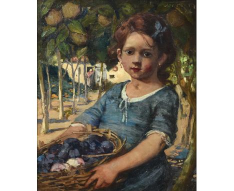 Jessie M. McGeehan (1872-1962) ScottishHarvesting PlumsSigned and dated (19)32, oil on canvas, 54cm by 45cmIn fully restored 