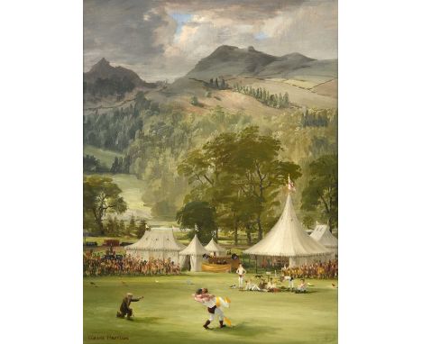 Claude Harrison (1922-2009) ARCA, RP (1922-2009)Wrestling match in a Lakeland landscape Signed, oil on board, 38cm by 28.5cmI