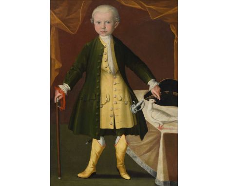 Continental School, probably North European (18th century) Portrait of a young gentile boy standing wearing a green frock coa