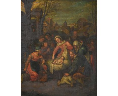 Follower of Hendrick Van Balen (c.1573-1632) FlemishAdoration of the ShepherdsOil on canvas, 36.5cm by 29.5cmCovered in a sig