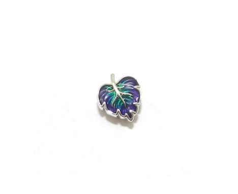 Pandora purple and green leaf charm. This charm is shaped like a leaf with translucent purple and dark green hand-applied ena