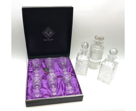 A cased set of six Edinburgh lead crystal drinking glasses, with cut bucket bowls, H14cm, together with a pair of straight si