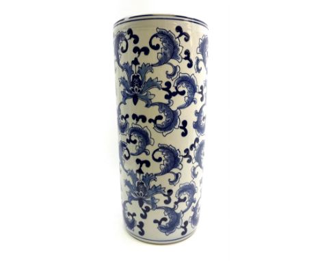 Ceramic stick stand with a decorative blue and white design, H44.5cm.