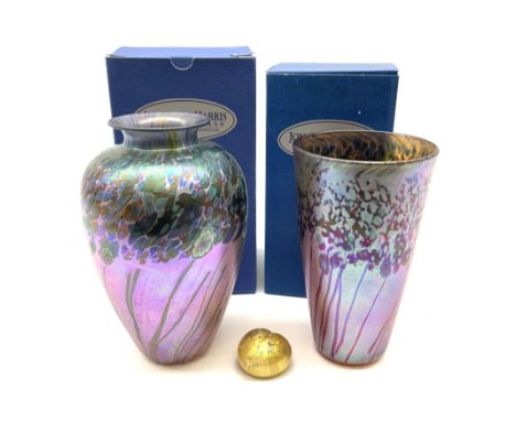 Two Art Glass Jonathan Harris vases, The first example of a baluster form, the second example of tapering cylindrical form,  