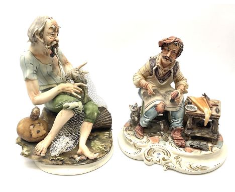 Two Capodimonte figures, the first example modelled as a shoe maker and signed Meneghetti, the second example modelled as a f
