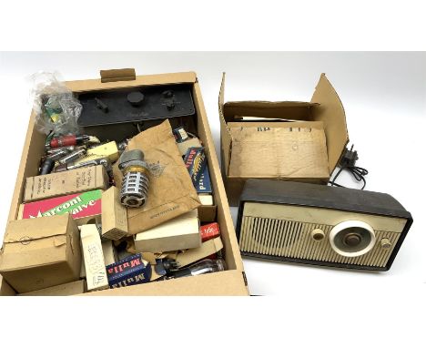 Microphone, large assortment of radio valves, speaker and radio. 