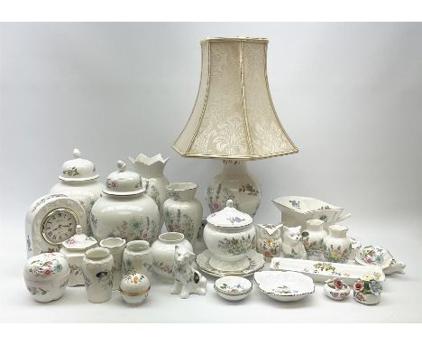 Collection of Aynsley Wild Tudor, including table lamp with shade, H48cm, clock, a selection of vases of various sizes etc, A