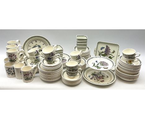 Portmeirion Botanical Garden tea wear, dinner wear and clock, including two tiered cake stand, two small trays, eight small s
