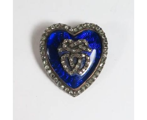 A Victorian Diamond and Royal Blue Enamel Heart Brooch, 25x23mm, 5.9g 